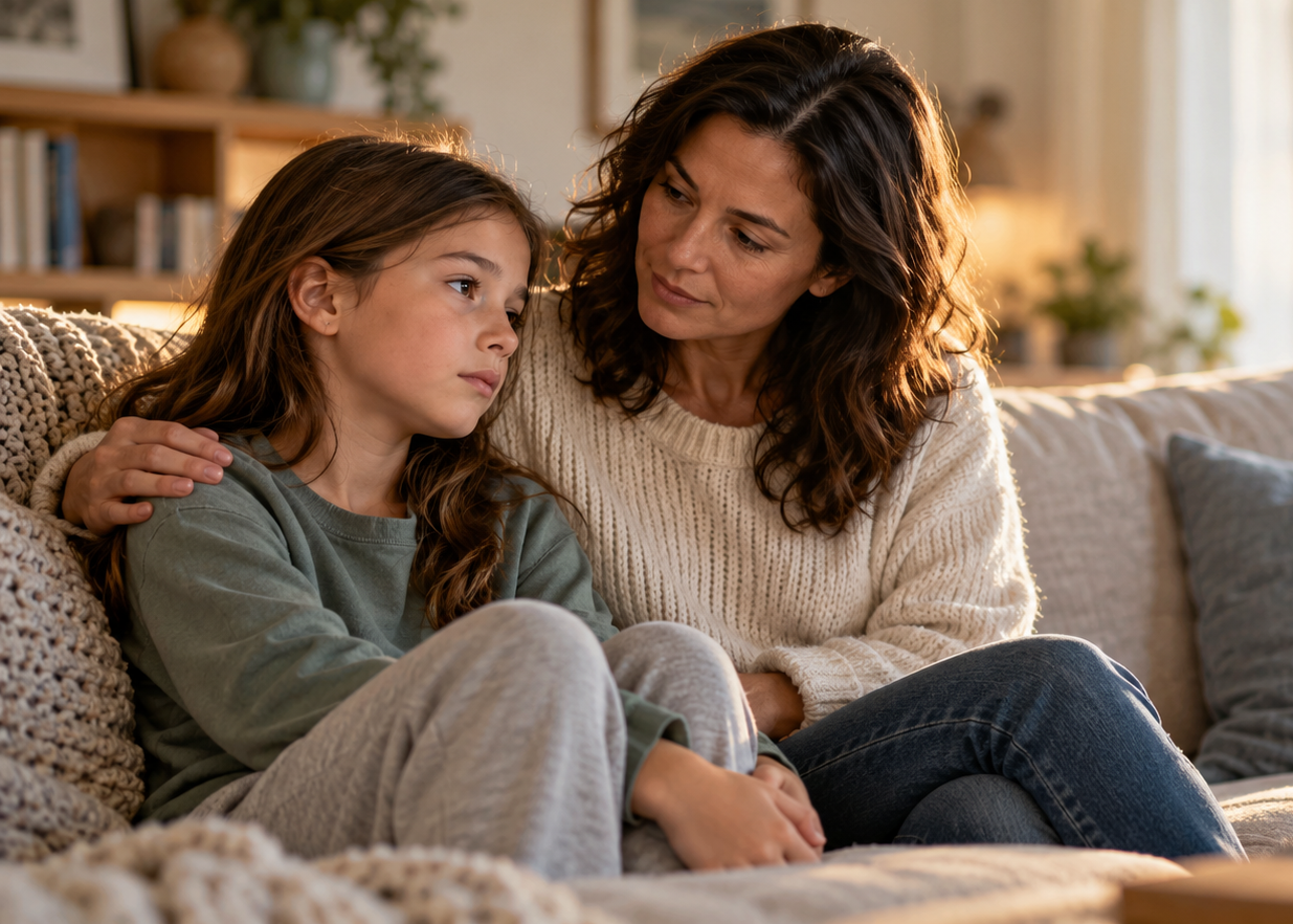 Parent sitting calmly with an upset child